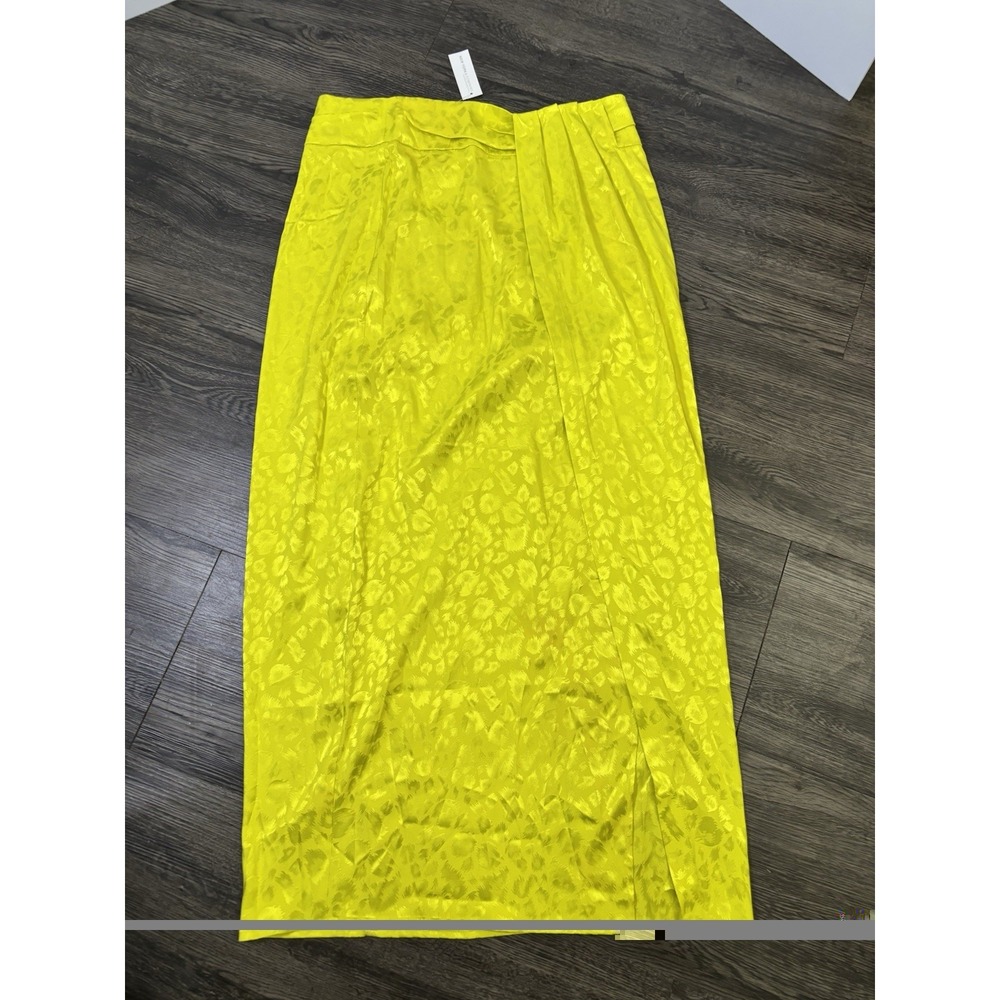 NWT New York & Company Yellow Satin Jacquard Draped Maxi Skirt Size 10⁠